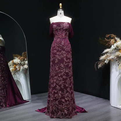 Elegant Ivory Sequin Off Shoulder Embroidered Evening Dress