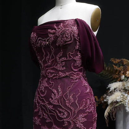 Elegant Ivory Sequin Off Shoulder Embroidered Evening Dress