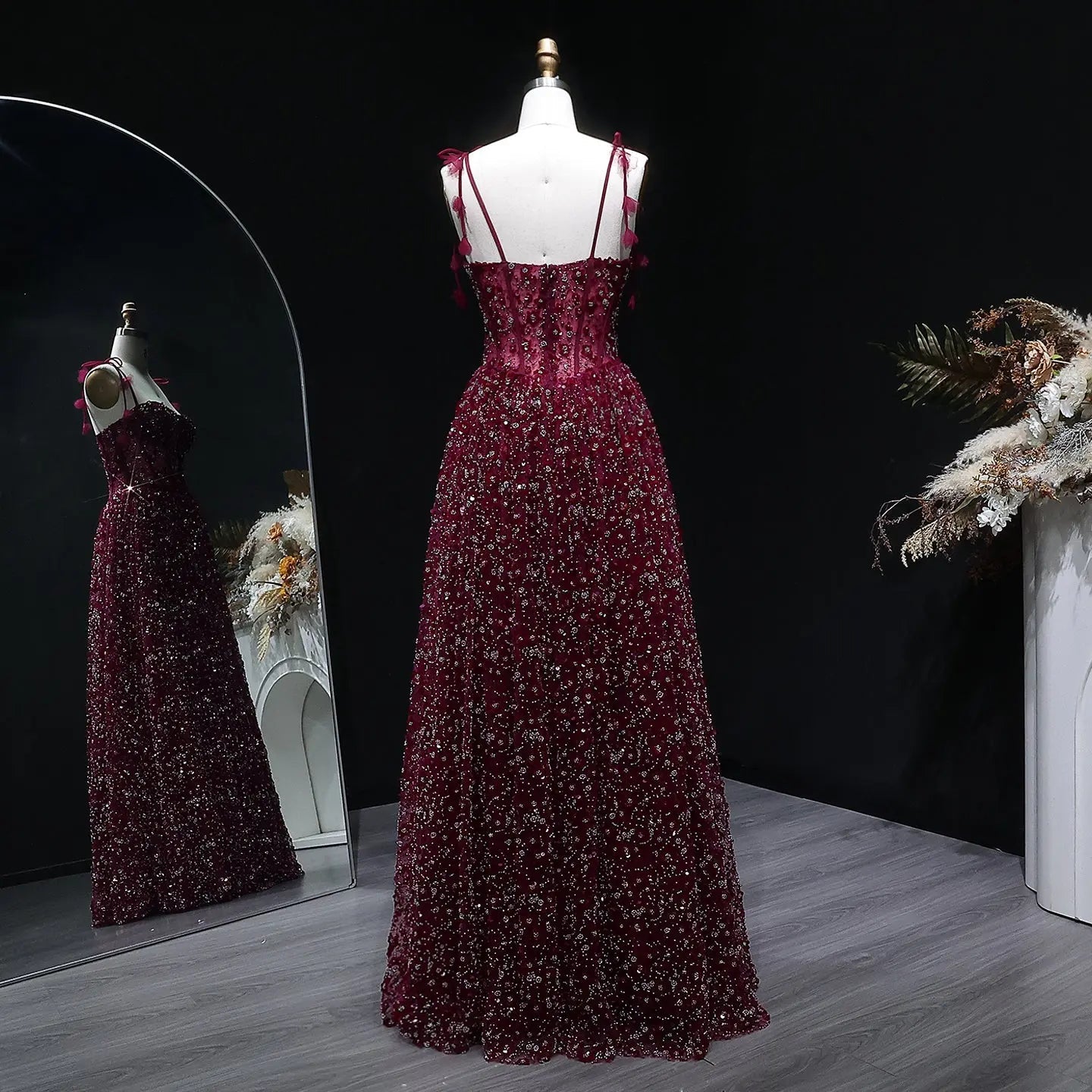 Delicate Pink 3D Floral Spaghetti Evening Dress