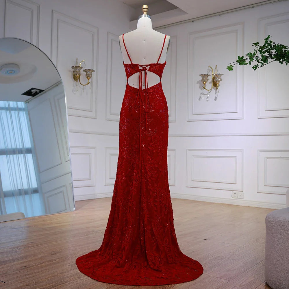 Elegant Red Prom Dress with Slit
