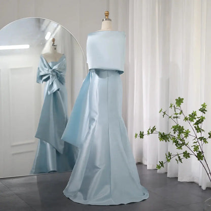 Luxury Blue Mermaid Evening Dress with Beaded Cape Shawl