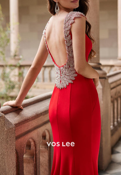 Semi Formal Scoop Rhinestone Appliqued Floor-Length Mermaid Mother of Bride Dresses
