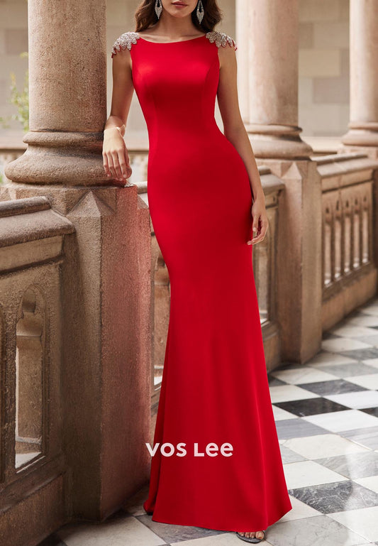 Semi Formal Scoop Rhinestone Appliqued Floor-Length Mermaid Mother of Bride Dresses