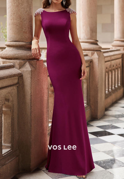 Semi Formal Scoop Rhinestone Appliqued Floor-Length Mermaid Mother of Bride Dresses