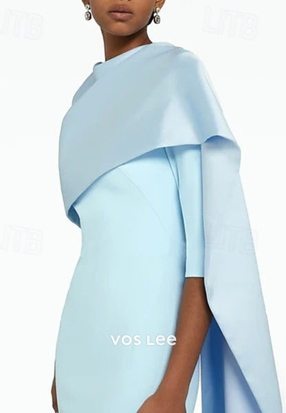 Elegant 3_4 Length Sleeve Column Formal Dress with Slit Shawl