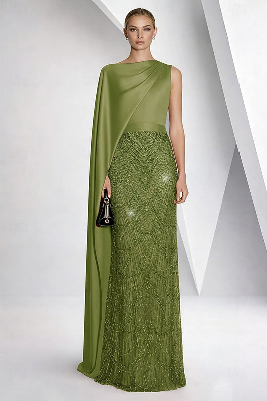 Luxury Olive Green Formal Dress - Sleeveless Lace Evening Gown Floor Length