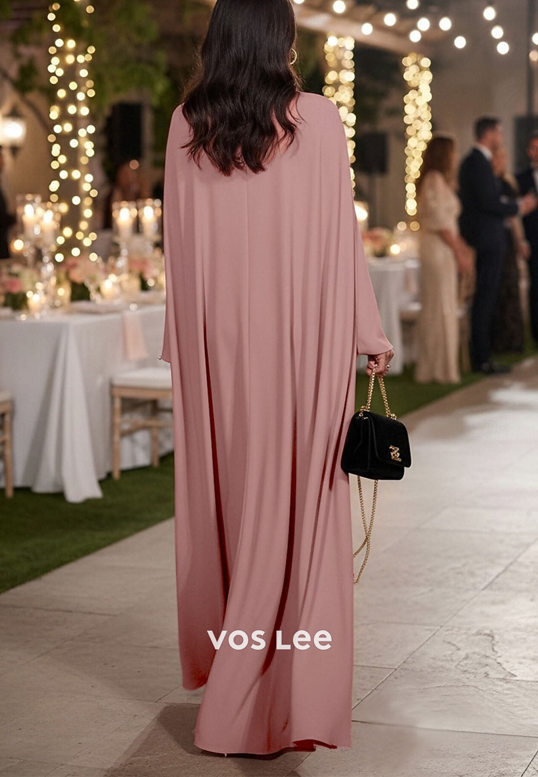 Elegant Long Sleeve Crew Neck Pearls Mother of the Bride Gown Capes with Shawl