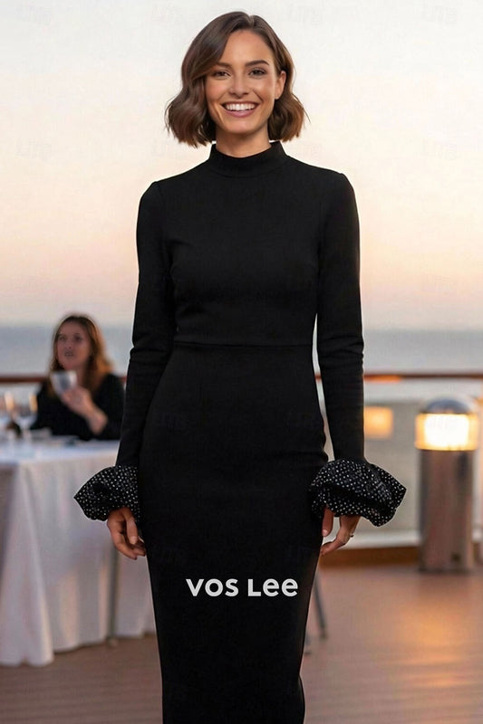 Vintage Long Sleeve High Neck Sheath Floor Length Wedding Guest Dress