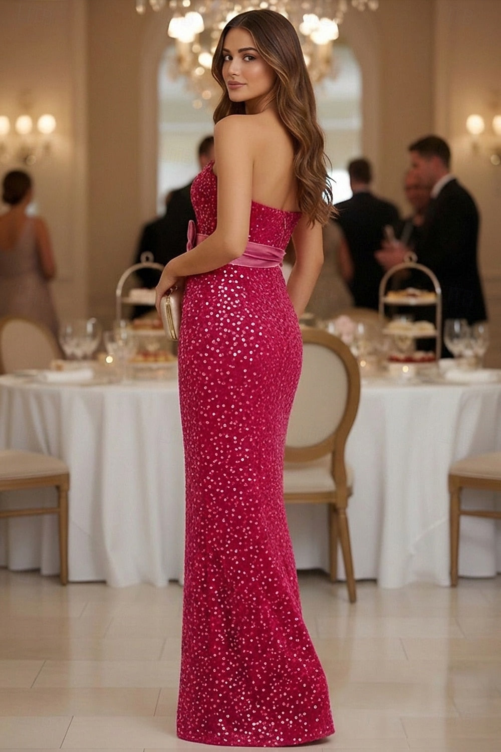 Elegant Sheath Gown | Strapless Floor-Length Evening Dress with Satin Bow