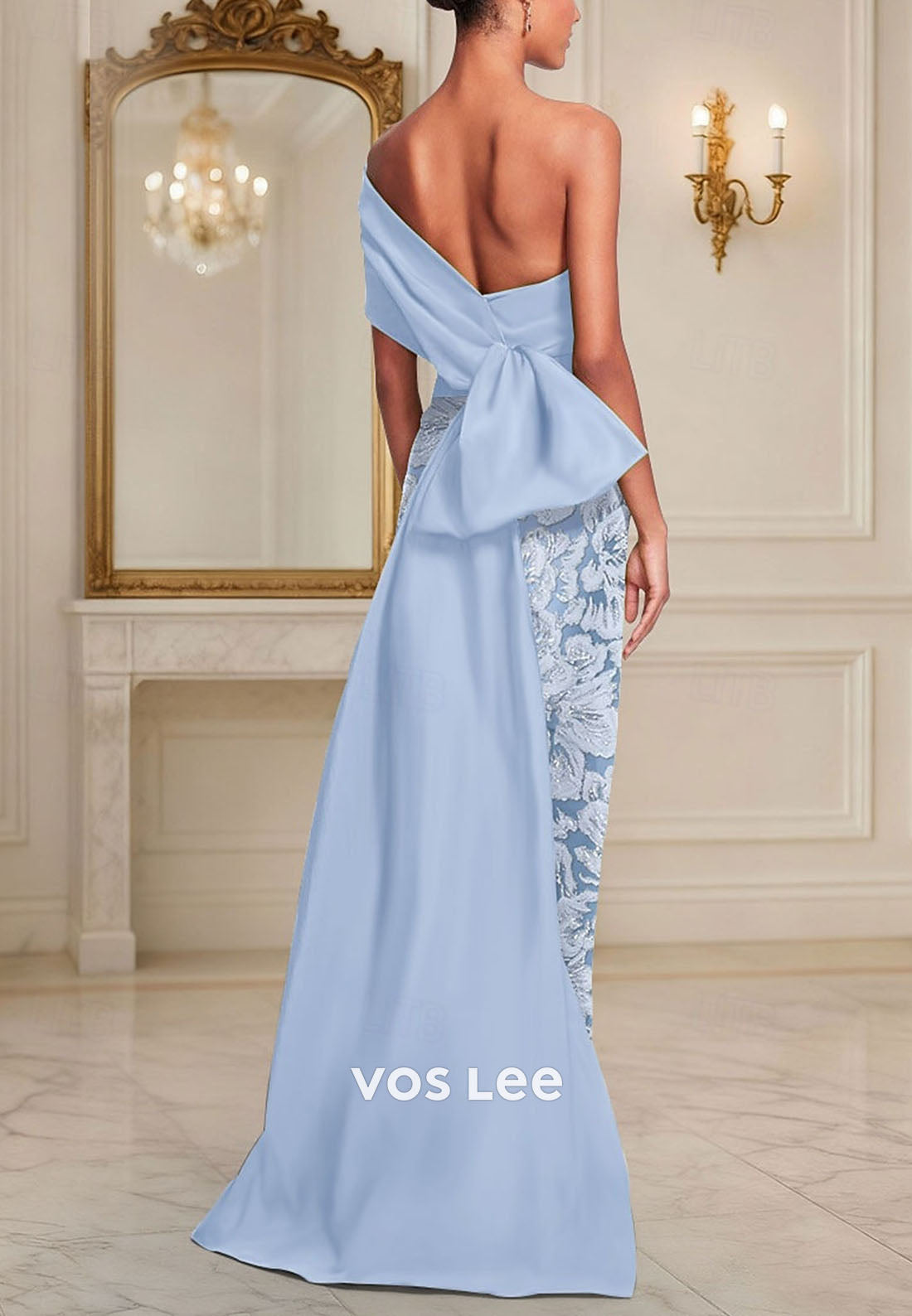 Elegant Glittering Off Shoulder Sheath Floor Length Evening Gown Wedding Guest Dress