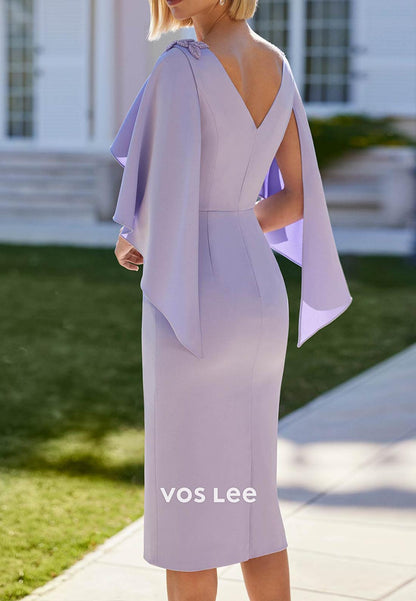 Gorgeous Flutter Sleeves Scoop Rhinestone Tea-Length Mermaid Mother of Bride Dresses