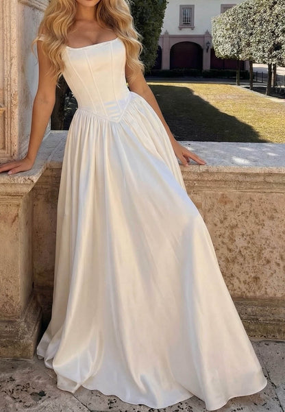 Simple Sleeveless Strapless A-Line Wedding Dress
