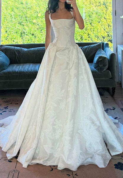 Simple Spaghetti Straps Square Empire-Waist Wedding Dress