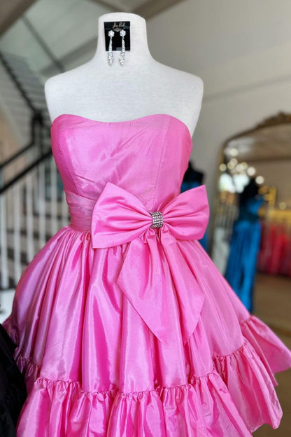 Simple Green A-Line Strapless Short Satin Homecoming Dress With Bowknot