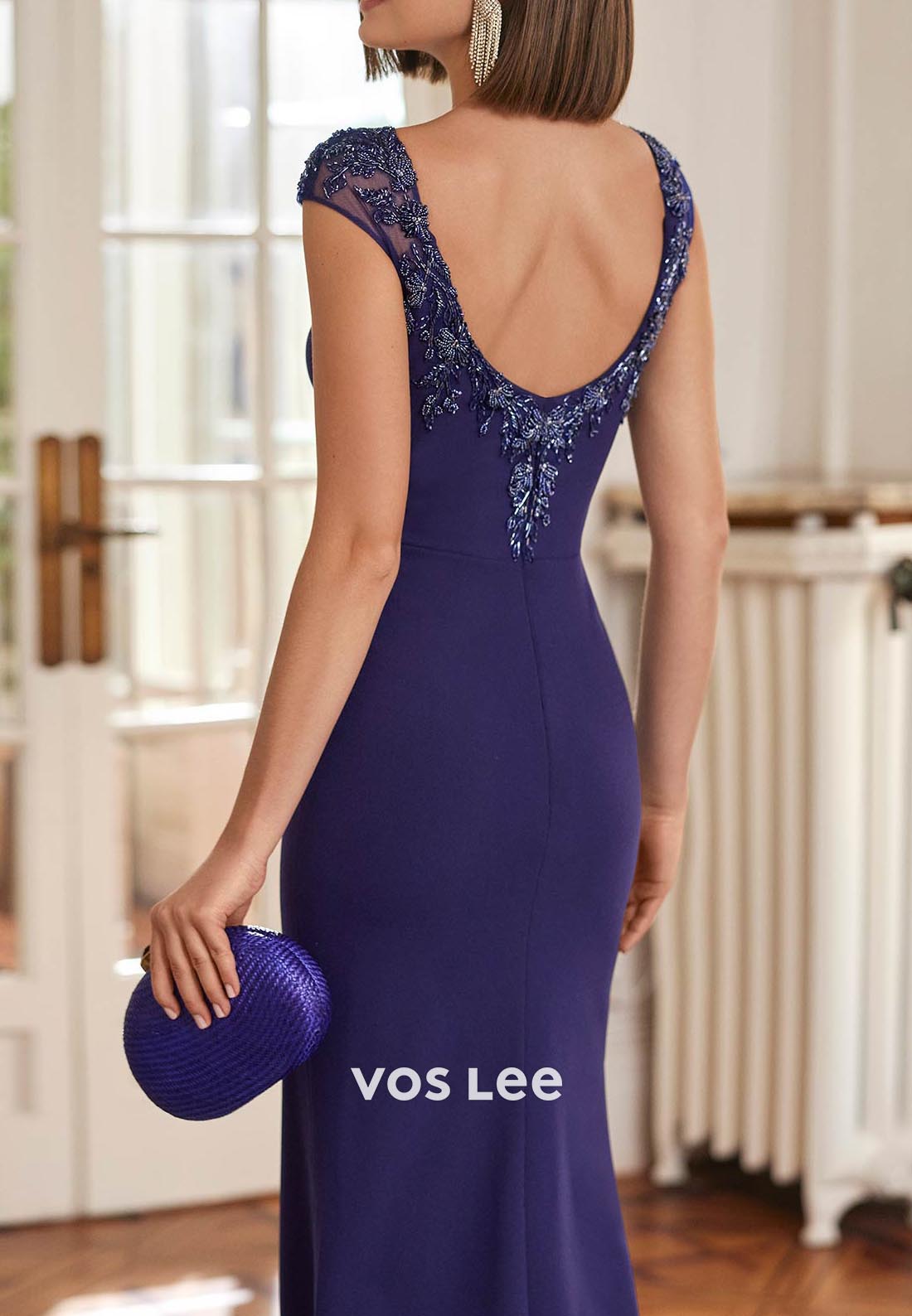 Cap Sleeves Scoop Beaded Embellished Floor-Length Mermaid Mother of Bride Dresses