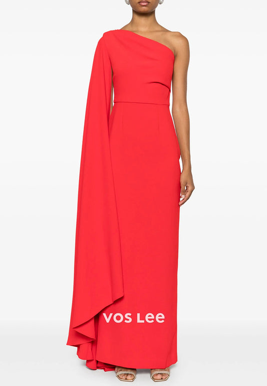 One Shoulder Floor-Length Pleated Sheath Mother of Bride Dresses
