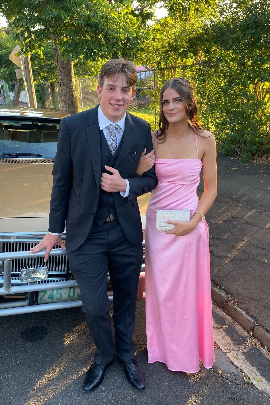 Spaghetti Straps Pink A-line Long Dress with Slit