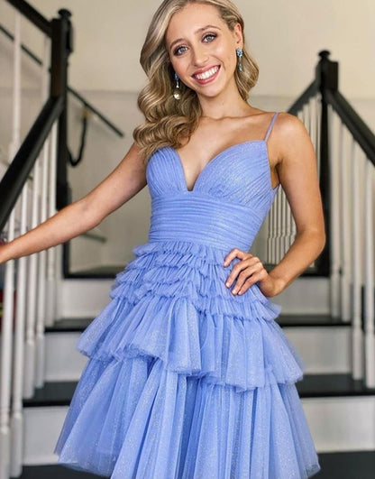 Spaghetti Straps Tiered A-Line Tulle Homecoming Dress