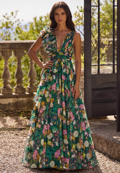 Spaghetti Straps V-Neck Empire-Waist Mother of the Bride Dress