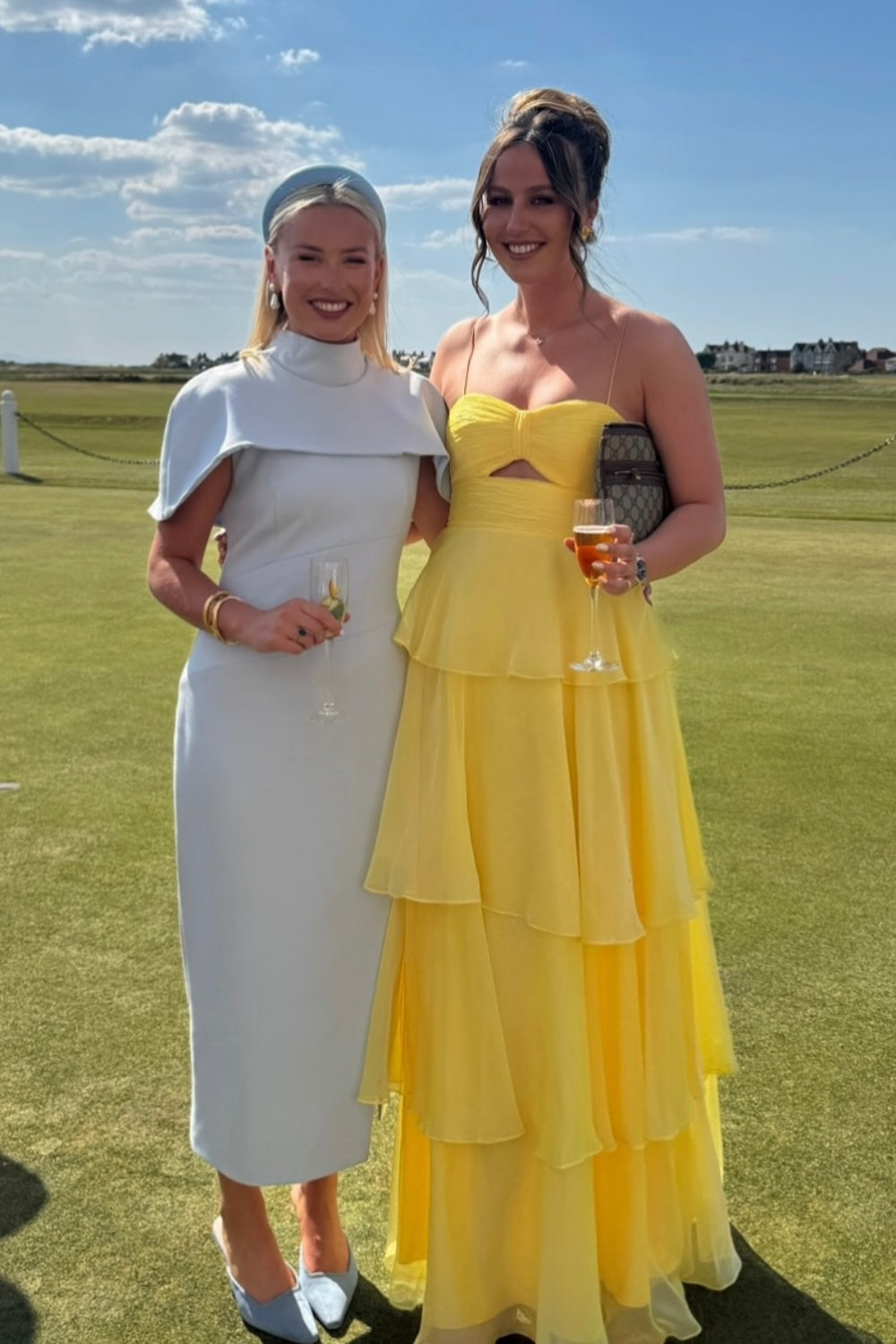 Spaghetti Straps Yellow Pleated Tiered Long Dress