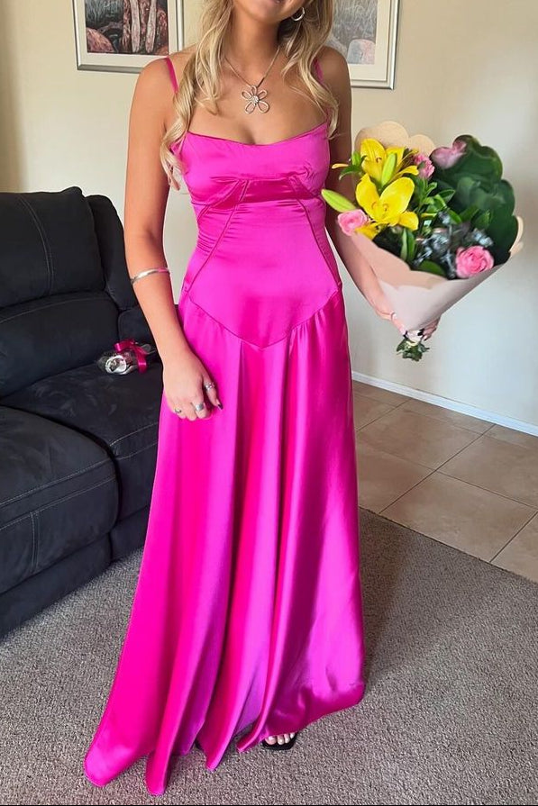 Fuchsia Straps A-line Long Formal Dress