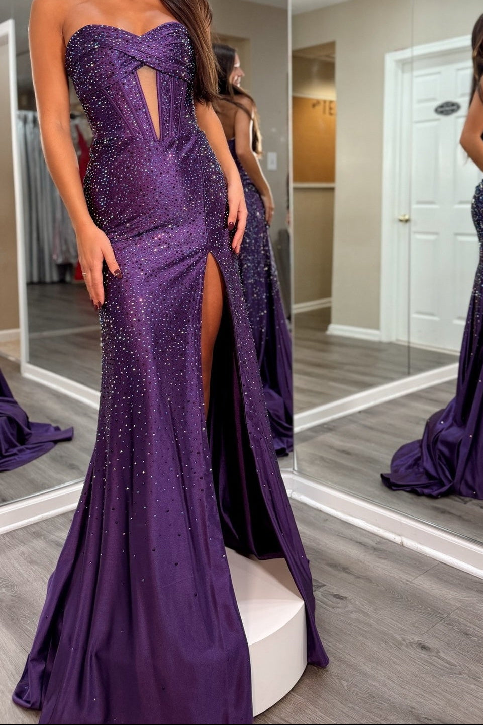Sparkly Mermaid Sweetheart Purple Corset Prom Dress with Beading