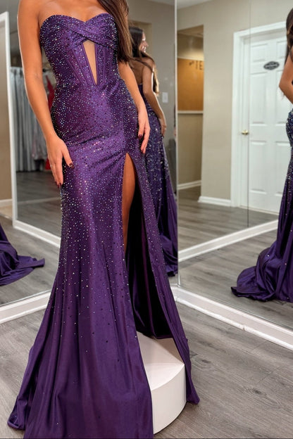 Sparkly Mermaid Sweetheart Purple Corset Prom Dress with Beading