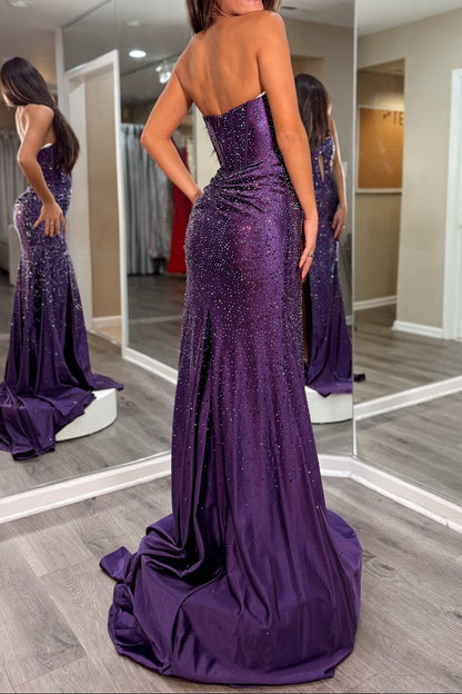 Sparkly Mermaid Sweetheart Purple Corset Prom Dress with Beading