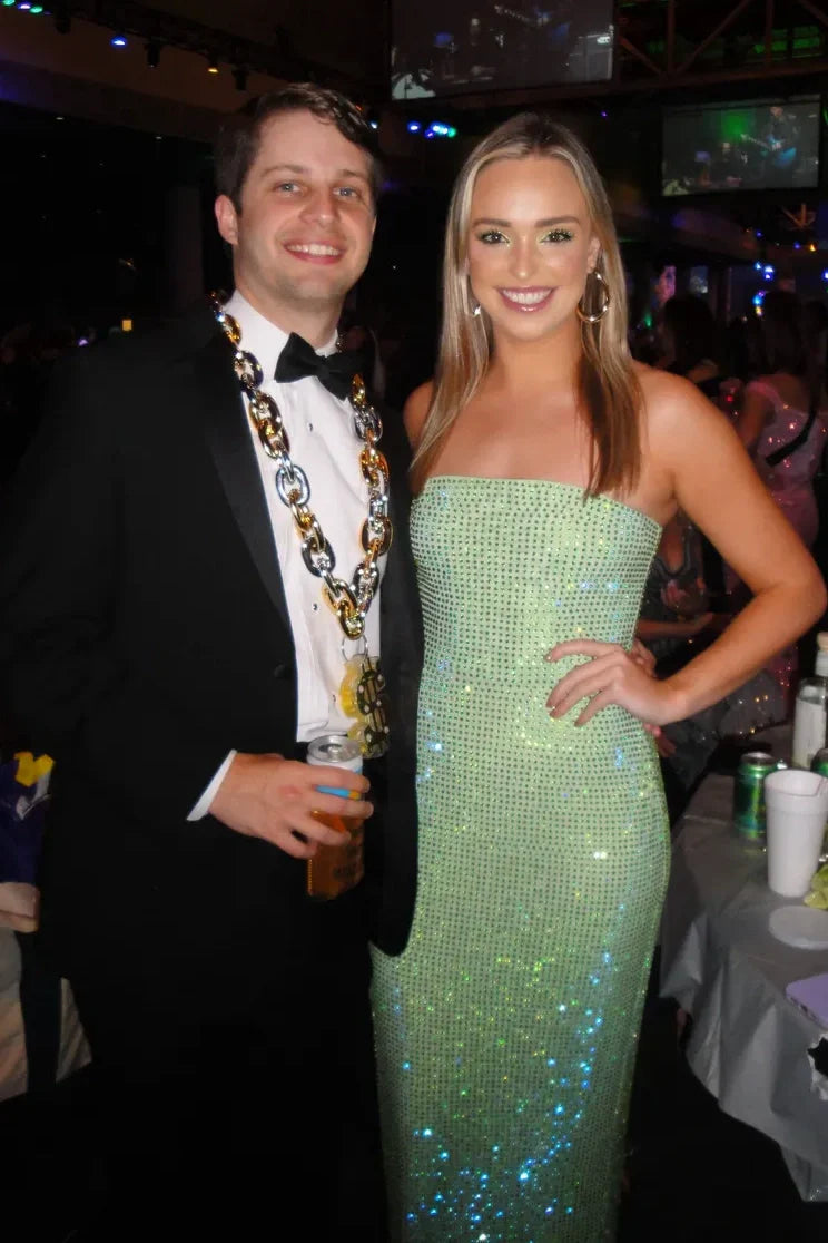 Sparkly Sheath Strapless Green Long Prom Dress with Beading