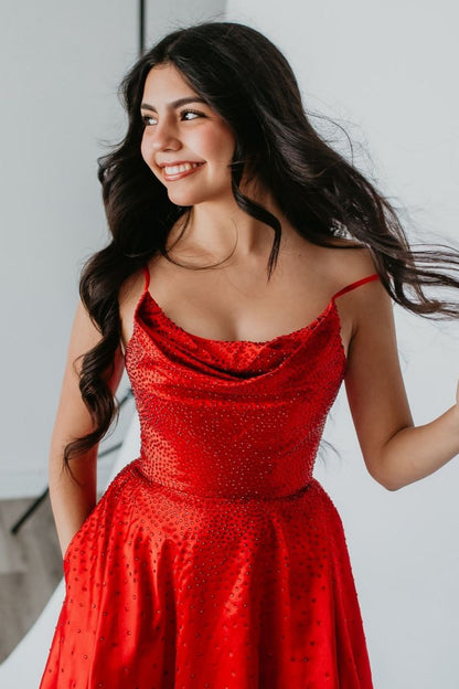 Sparkly Red A-Line Spaghetti Straps Short Beaded Homecoming Dress