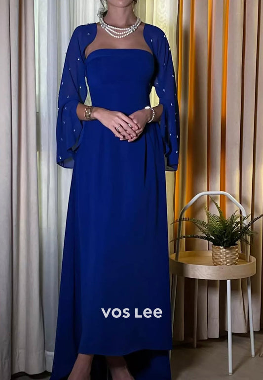 Couture & Ornate  A-line Long Sleevees High Low Ruched Formal Evening Dress