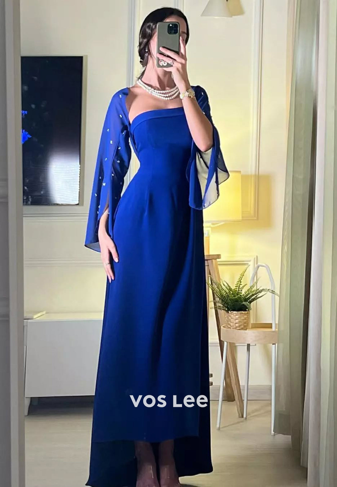 Couture & Ornate  A-line Long Sleevees High Low Ruched Formal Evening Dress