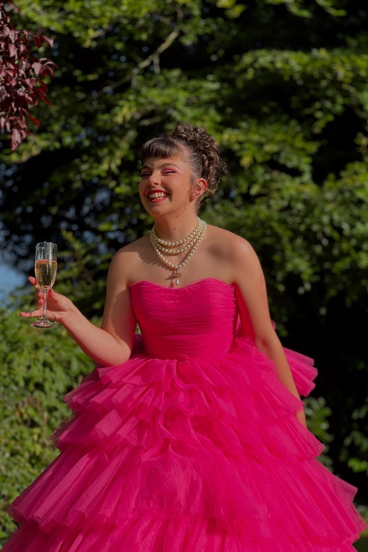 Strapless Red Ruffle Tiered Tulle Long Dress