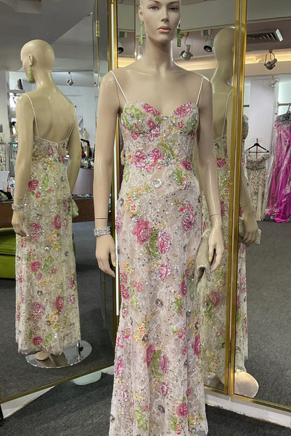 Sweetheart Straps Floral Embellishments Long Dress Gliier Prom Dress