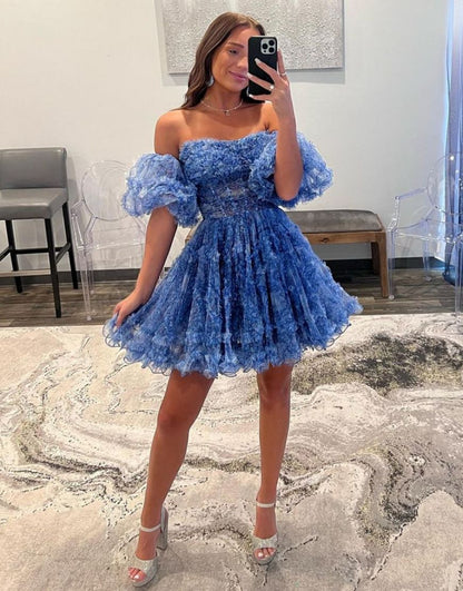 Stunning Navy A-Line Homecoming Dress With Detachable Sleeves