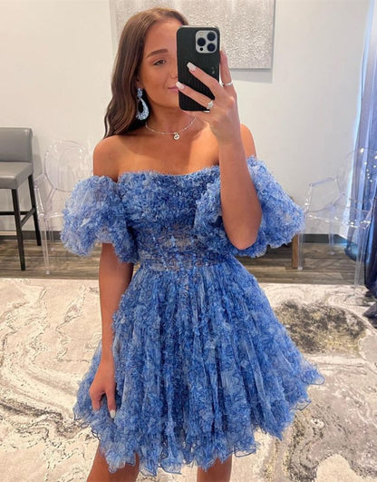 Stunning Navy A-Line Homecoming Dress With Detachable Sleeves