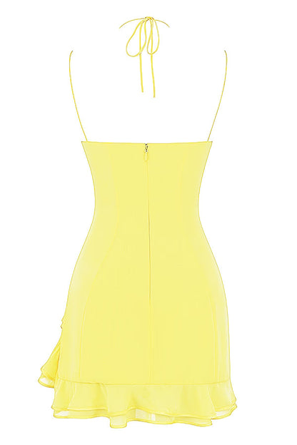 Stunning Sheath Spaghetti Straps Yellow Short Homecoming Dress with Ruffles