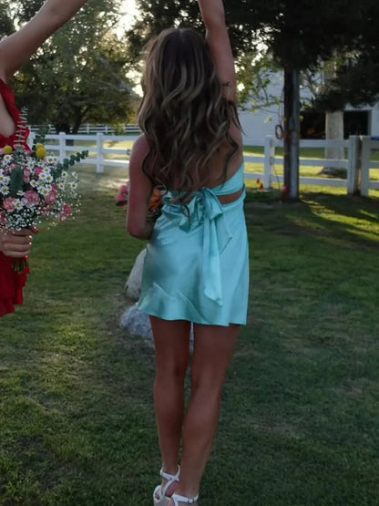 Stylish A Line Sweetheart Light Green Satin Short Homecoming Dress