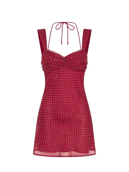 Stylish A Line Sweetheart Red Polka Dots Short Homecoming Dress with Criss Cross Back