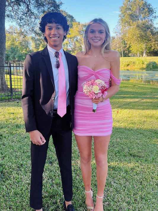 Stylish Sheath Off the Shoulder Pink Short Homecoming Dress with Ruched