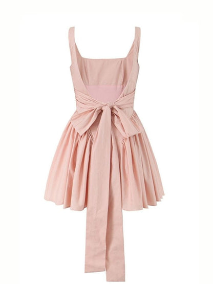 Sweety A Line Square Neck Pink Short Homecoming Dress with Bowknot