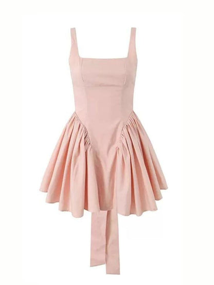 Sweety A Line Square Neck Pink Short Homecoming Dress with Bowknot