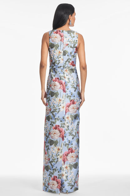 Light Blue Floral V-Neck Sleeveless Maxi Dress