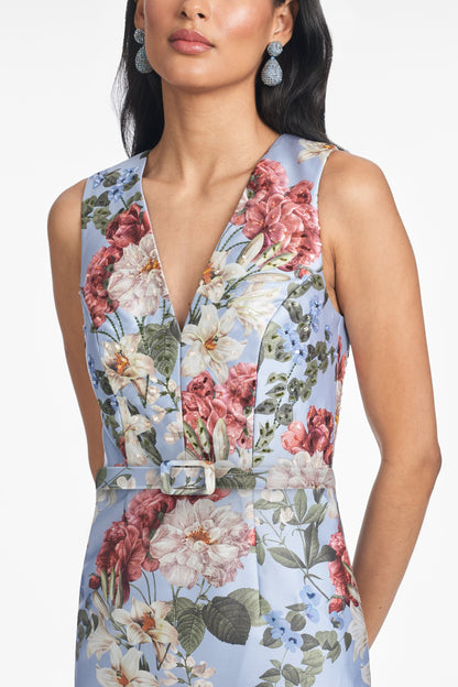 Light Blue Floral V-Neck Sleeveless Maxi Dress