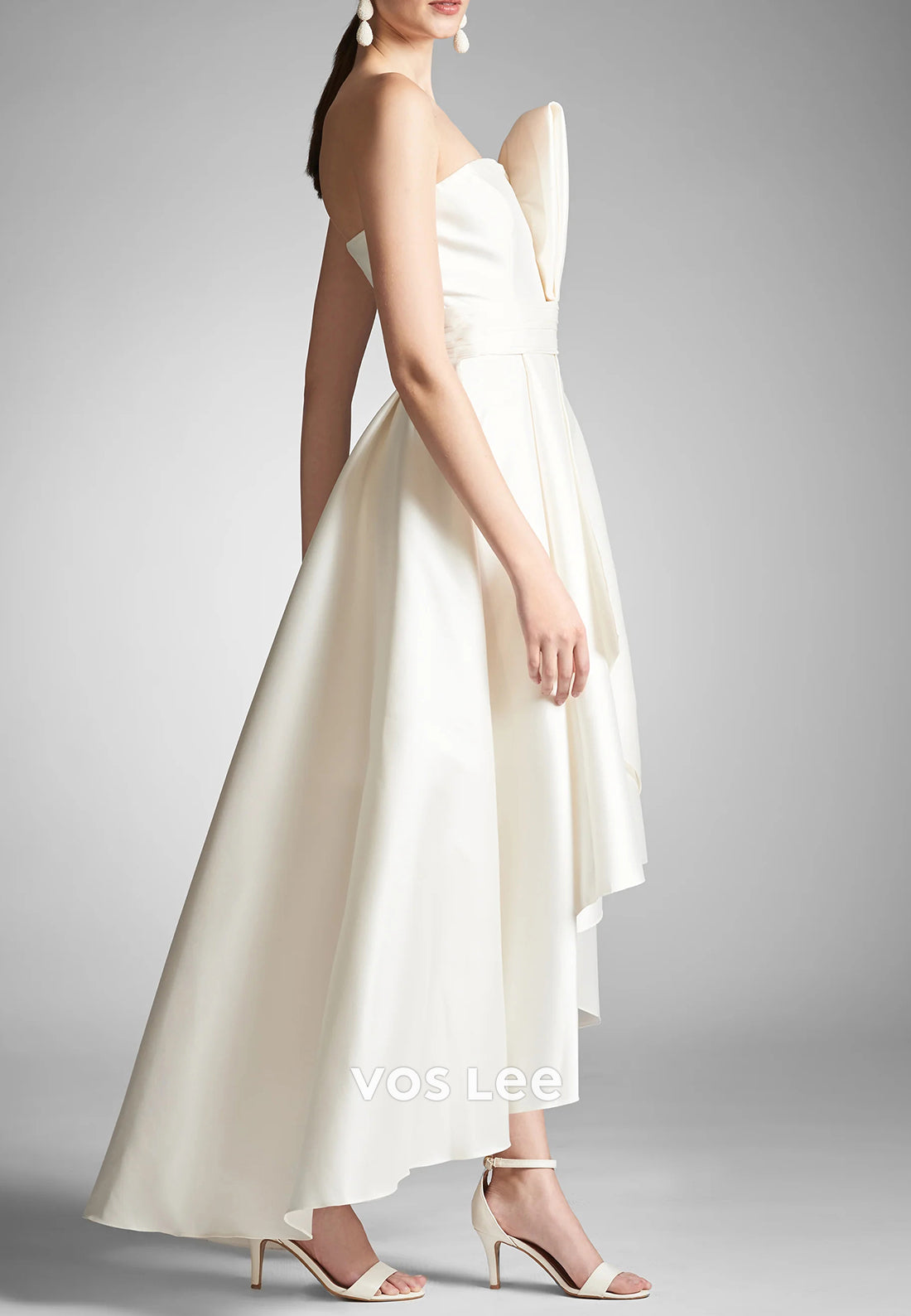 Couture & Ornate  A-Line High Low Strapless Bowknot Pleated Wedding Dresses