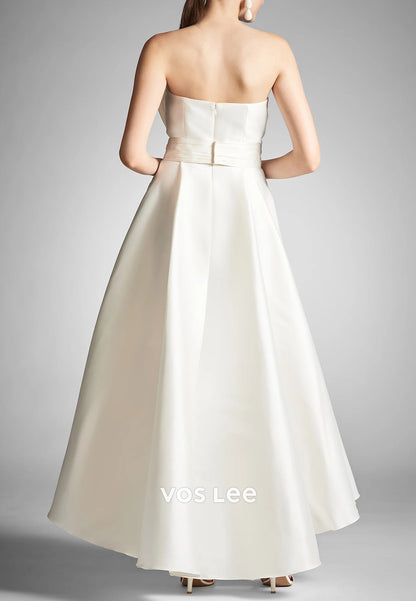 Couture & Ornate  A-Line High Low Strapless Bowknot Pleated Wedding Dresses