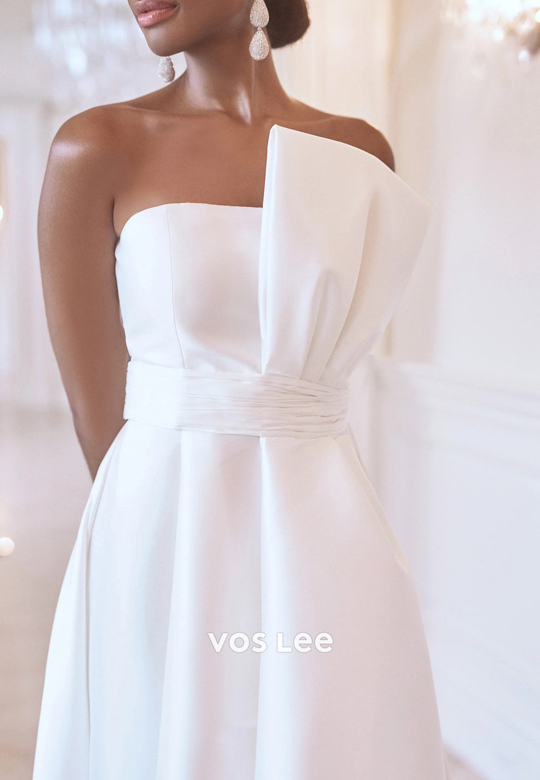 Couture & Ornate  A-Line High Low Strapless Bowknot Pleated Wedding Dresses