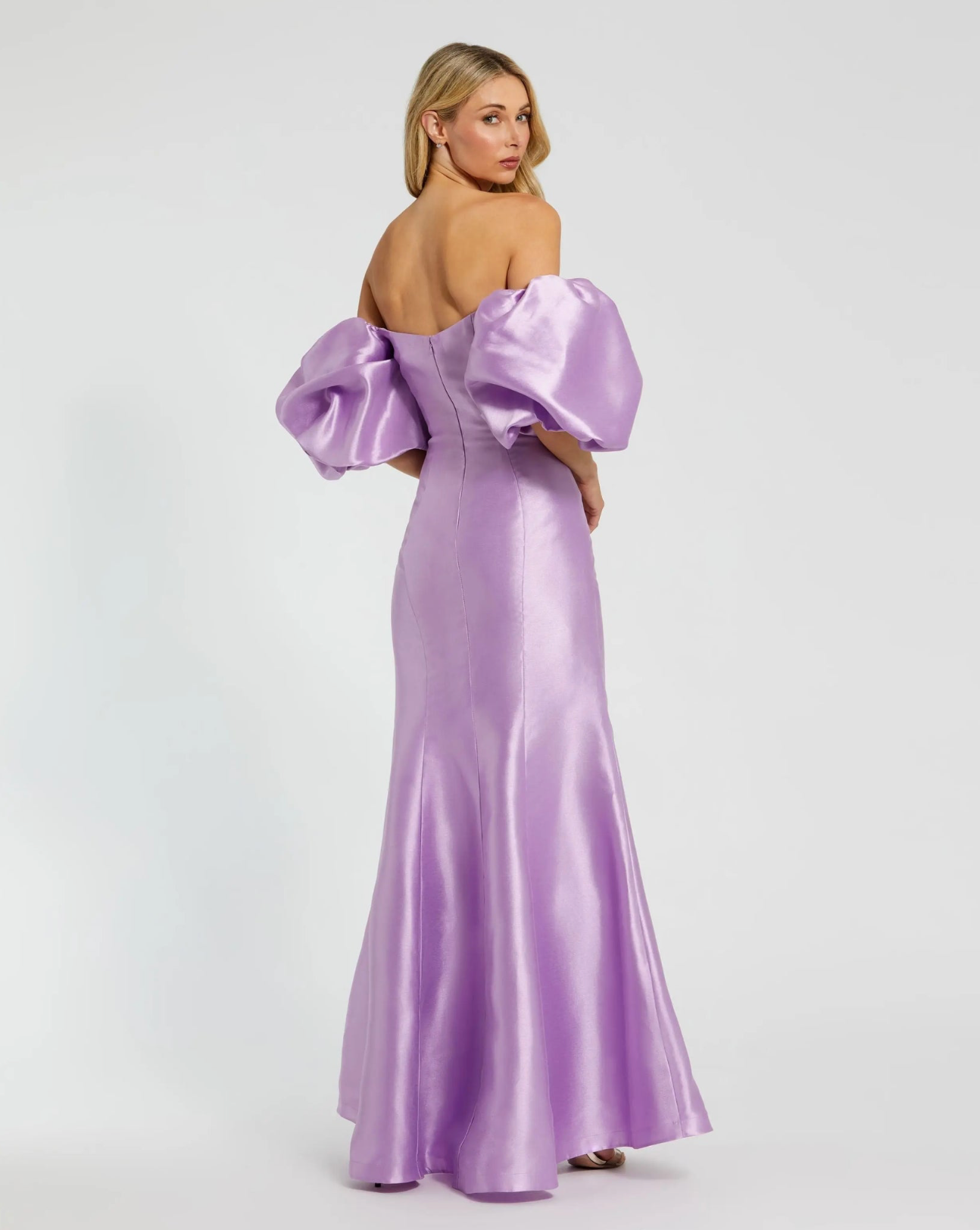 Lavender Off-Shoulder Mermaid Gown with Puff Sleeves | Formal Dress