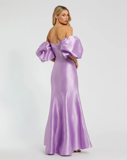 Lavender Off-Shoulder Mermaid Gown with Puff Sleeves | Formal Dress