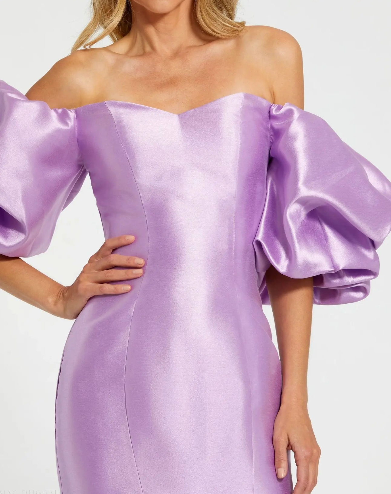 Lavender Off-Shoulder Mermaid Gown with Puff Sleeves | Formal Dress